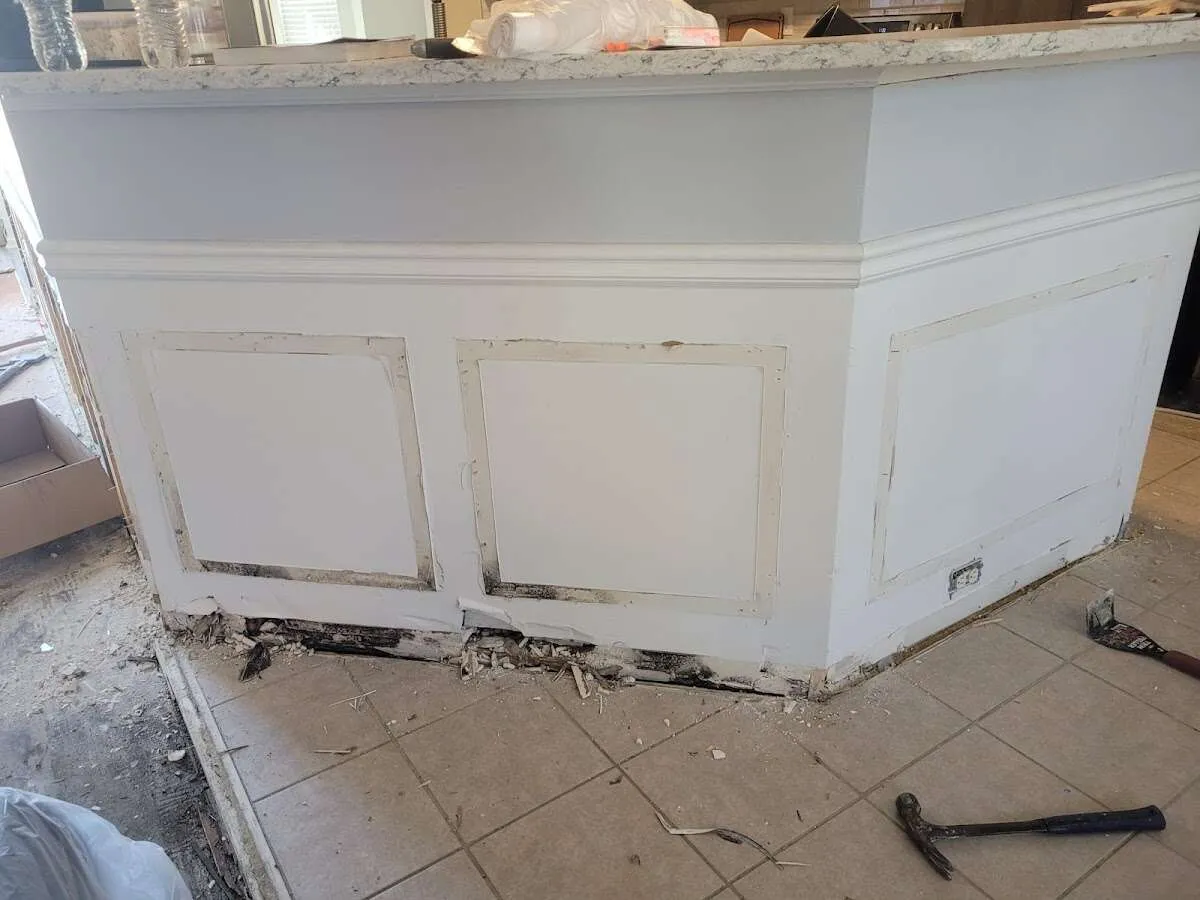 Water damage and mold on kitchen during Sewage Cleanup & Sanitation in Palm Coast